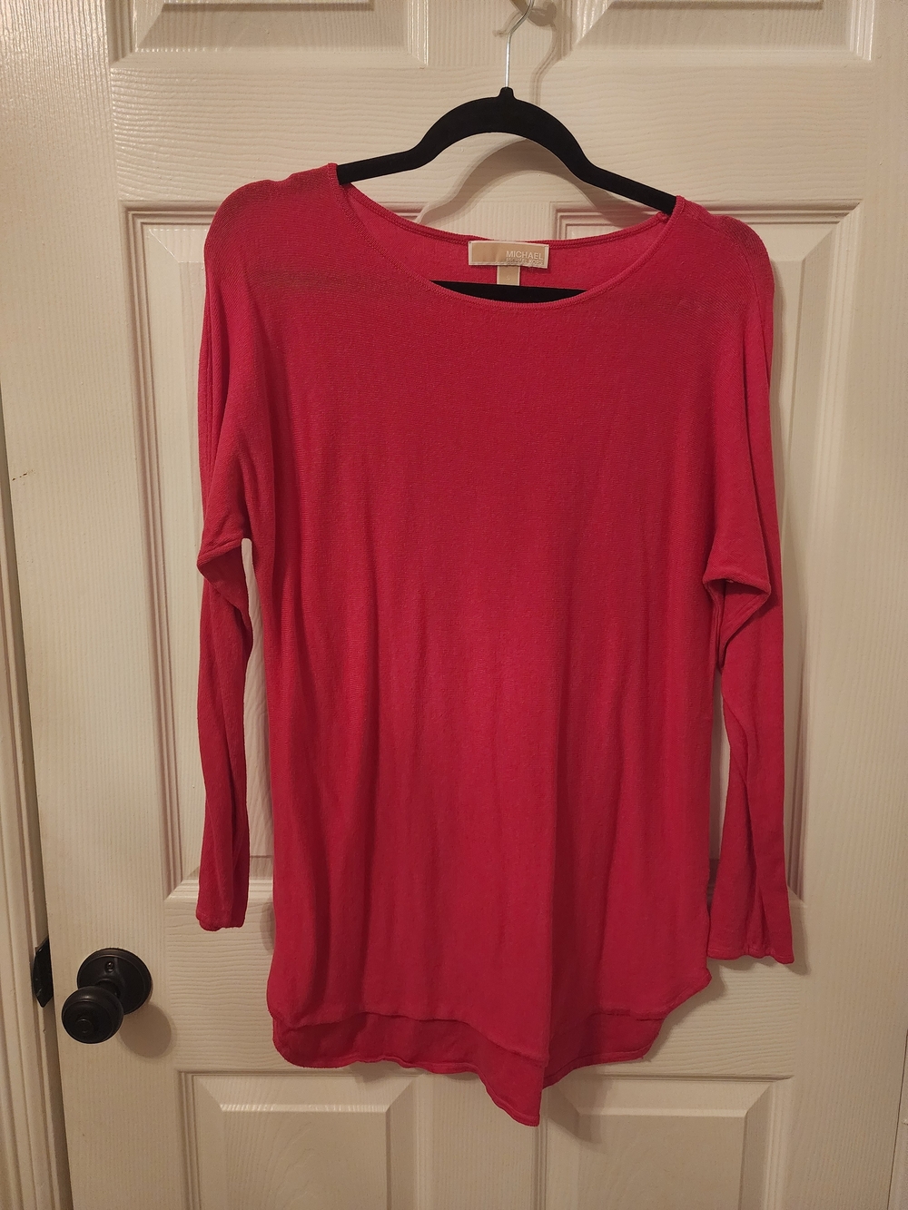 Michael Kors Long-Sleeve Crewneck Sweater in Bright Pink